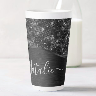 Tasse Latte Parties scintillant noire métallique personnalisée