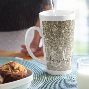 Tasse Latte Parties scintillant Or moderne étincelles Nom pers