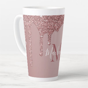 Tasse Latte Parties scintillant rose à goutte d'or Monogramme