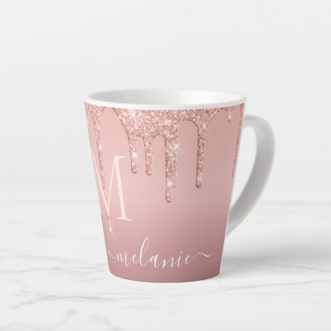 Tasse Latte Parties scintillant rose Gold Blush Votre nom Lett (Angle droit)