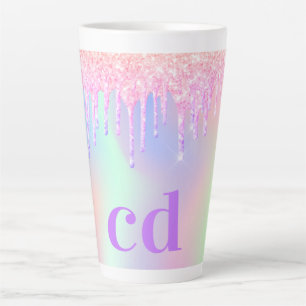 Tasse Latte Parties scintillant rose holographique gouttes mon