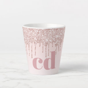 Tasse Latte parties scintillant rose or rousse monogramme init