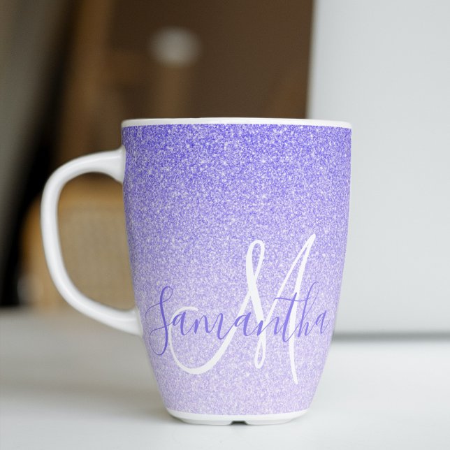 Tasse Latte Parties scintillant violet moderne étincelles Nom  (Créateur téléchargé)