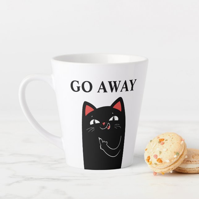 Tasse Latte Partir du doigt médian noir Chat amusant (En situation)