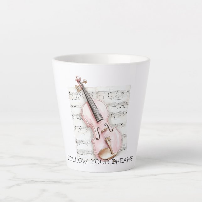 Tasse Latte Partition de violon rose (Devant)