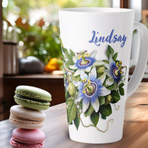 Tasse Latte Passionfleurs bleues Personnalisées