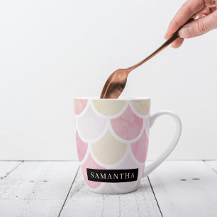 Tasse Latte Pastel Aquarelle Sirène Motif avec nom