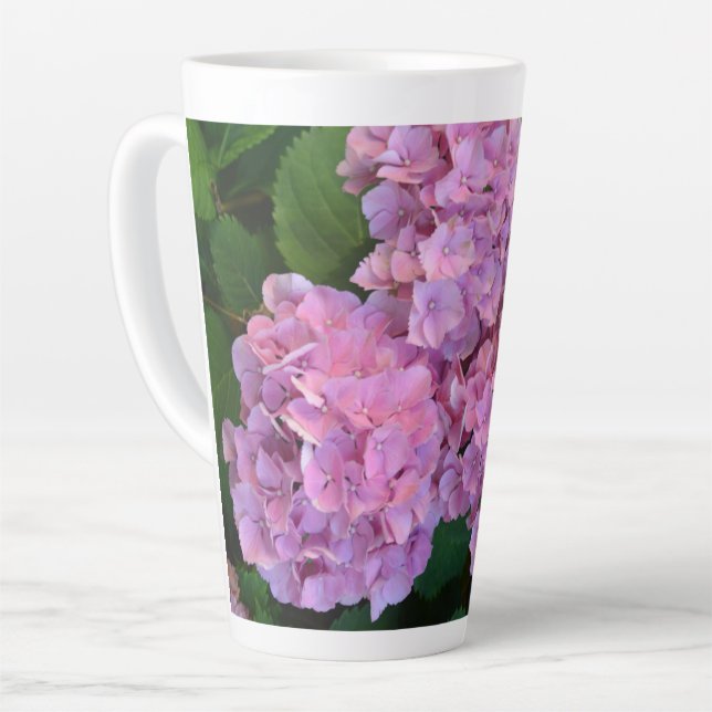 Tasse Latte Pastel rose Hortensia hydrangea fleurs (Angle gauche)