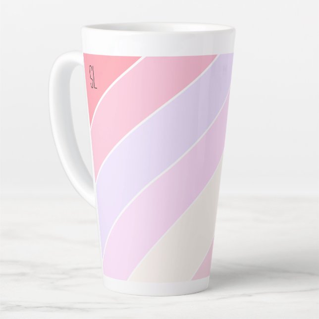 Tasse Latte Pastel Stripes Personnalisé (Angle gauche)