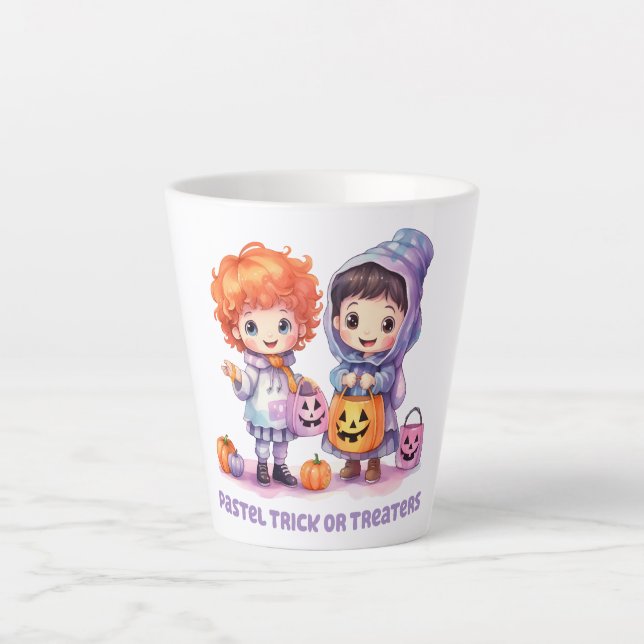 Tasse Latte Pastel Trick ou Traitements (Devant)
