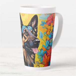 Tasse Latte Pasteur allemand de dessin animé dans un jardin La