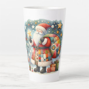 Tasse Latte Patchwork à carreaux Père Noël avec étoiles de Noë
