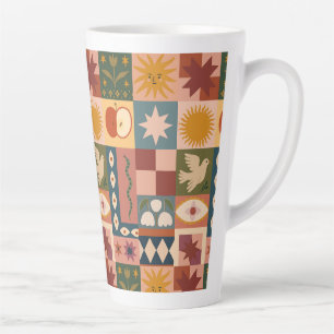 Tasse Latte Patchwork céleste bohémien avec symboles mystiques