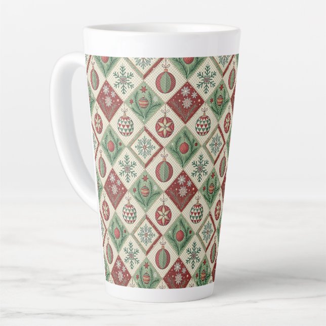 Tasse Latte Patchwork vintage Motif de Noël (Angle gauche)
