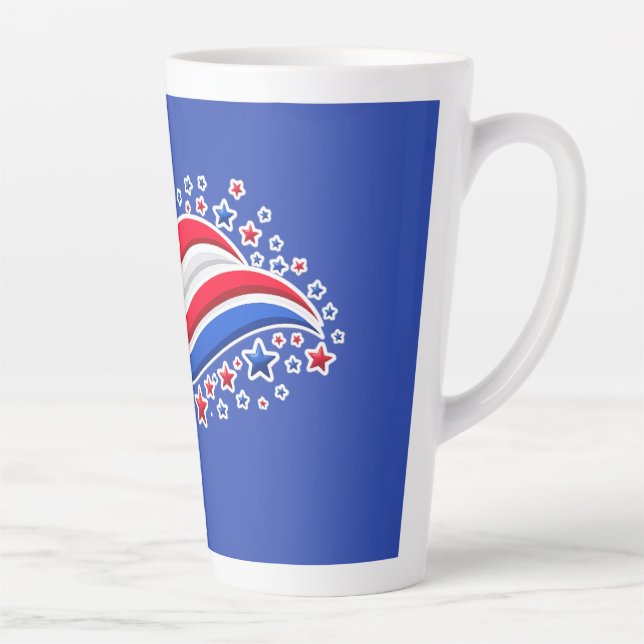 Tasse Latte Patriotic Wavy American Flag with Stars | Red Whit (Droite)