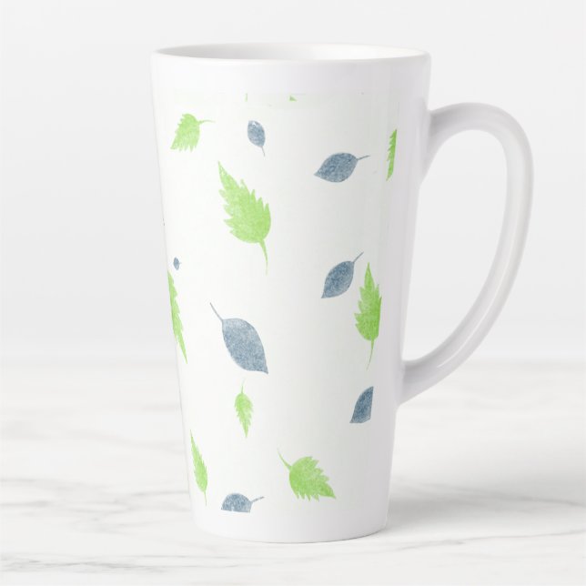 Tasse Latte Pattern Blue & Green Leaves (Droite)
