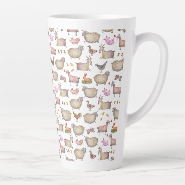 Tasse Latte Patters de Cute Watercolor Farm Barn Animals (Droite)