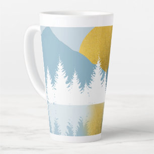 Tasse Latte Paysage Abstrait Soleil d'hiver d'or