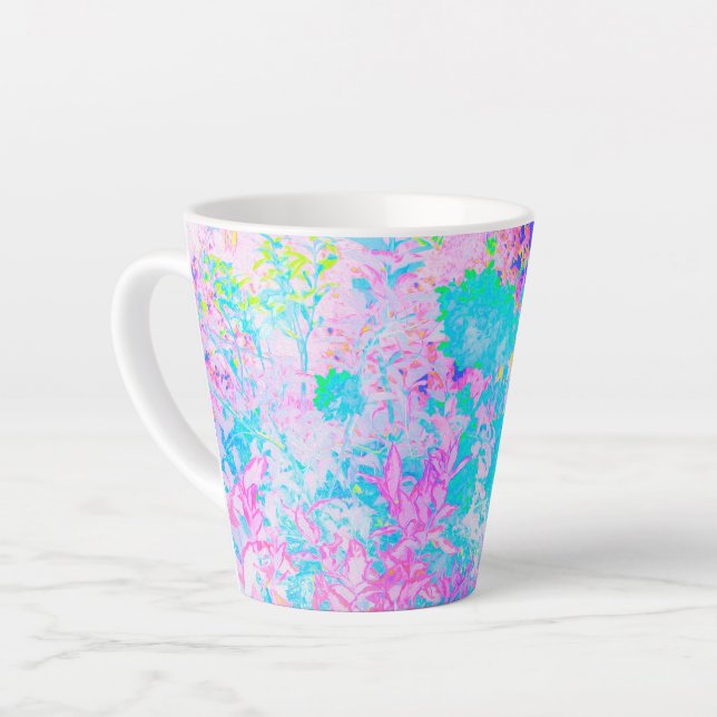 Tasse Latte Paysage Aqua Blue et Hot Pink Hydrangea (Angle gauche)