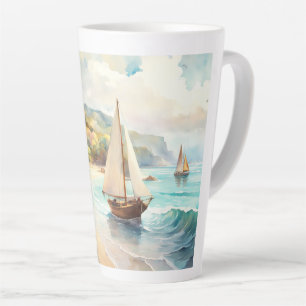 Tasse Latte Paysage avec mer et voiliers