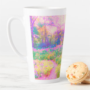 Tasse Latte Paysage de jardin rose et corail illuminé