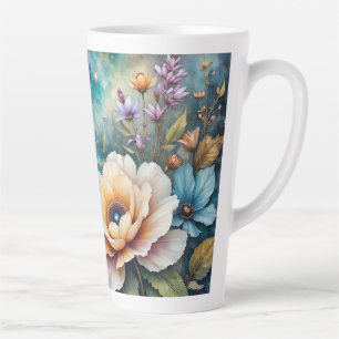 Tasse Latte Paysage forestier fluvial de Cosmos abricot et ble