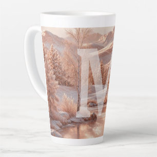 Tasse Latte Paysage hivernal en or rose sur fond gelé