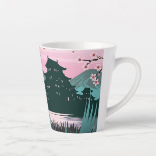 Tasse Latte Paysage japonais sereins de fleurs de cerisier