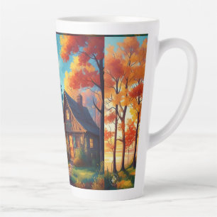 Tasse Latte Paysage naturel avec un chalet dans la forêt