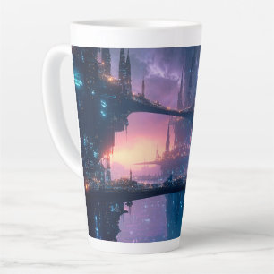 Tasse Latte Paysage urbain futuriste au crépuscule