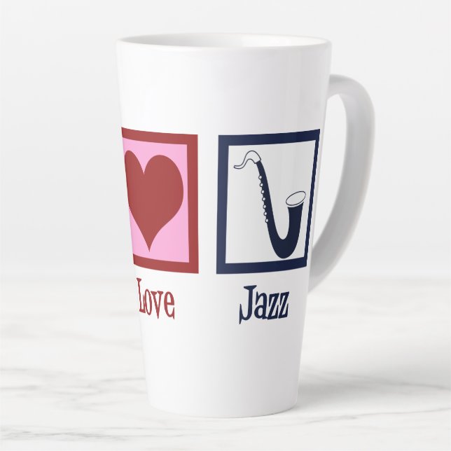 Tasse Latte Peace Love Jazz Music Saxophone (Angle droit)
