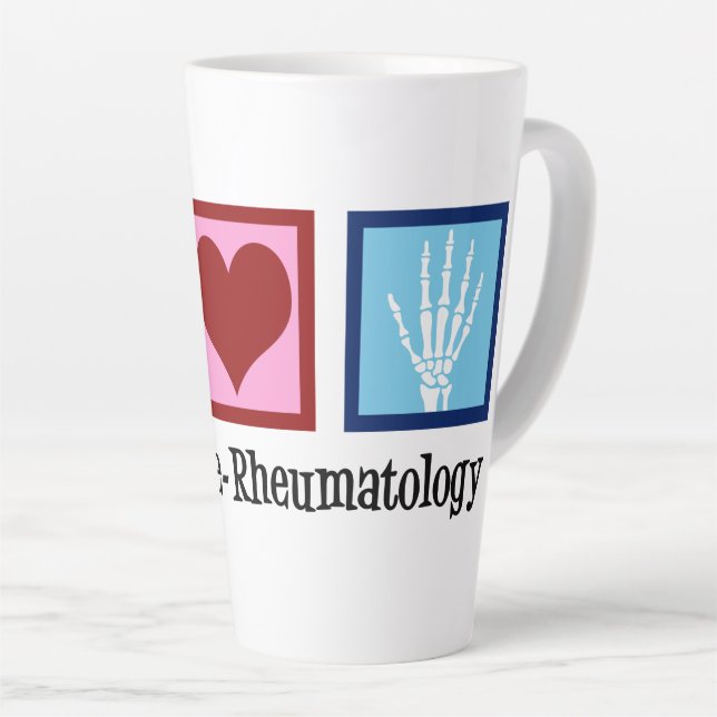 Tasse Latte Peace Love Rheumatology (Angle droit)