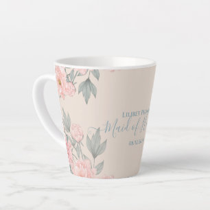 Tasse Latte Peach Peonies Sage Floral Budget Mariage