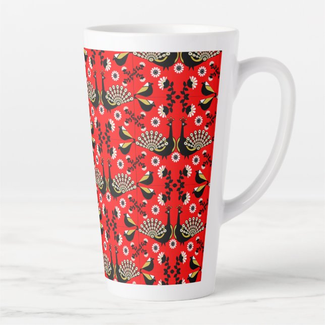 Tasse Latte Peacock Bird Folk Art. (Droite)