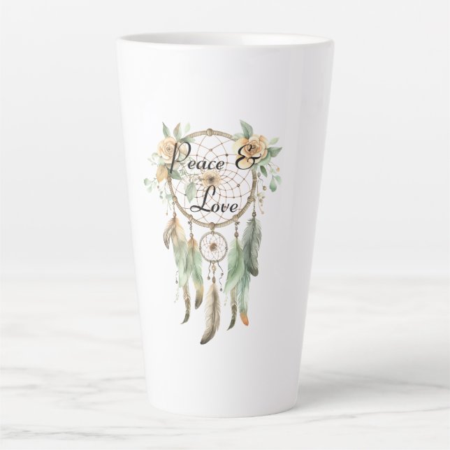 Tasse Latte Pêcher Floral Green Dream Catcher Paix (Devant)