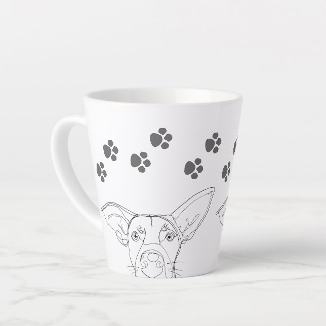 Tasse Latte Peeping Chien Visage et Empreintes de pattes (Angle gauche)