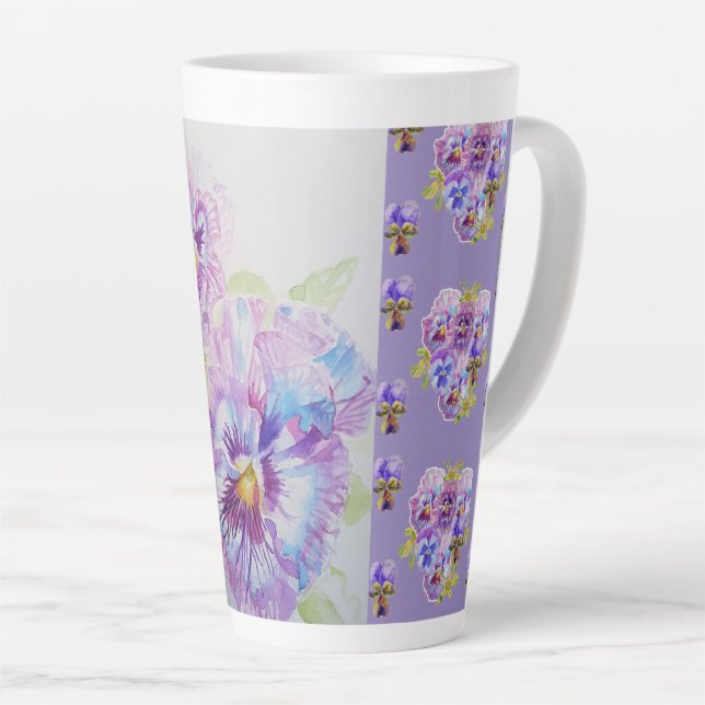 Tasse Latte Peint à la main Pansy Violet Pansies floral Latte  (Angle droit)