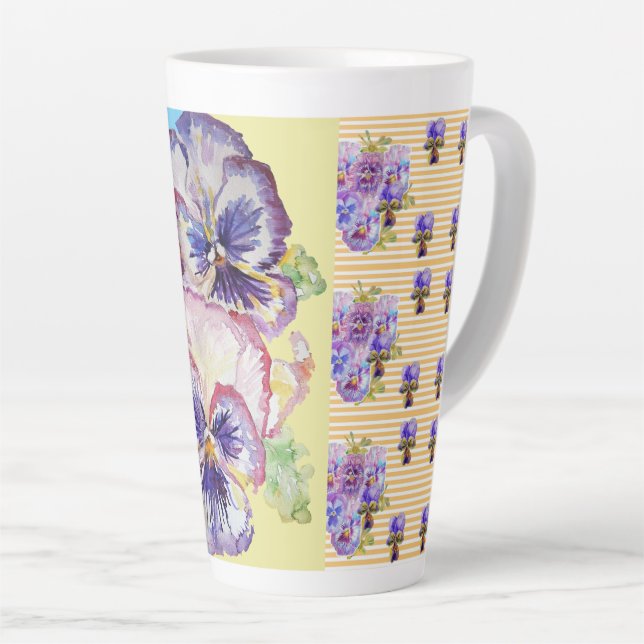 Tasse Latte Peint à la main Pansy Violet Pansies floral Latte  (Angle droit)