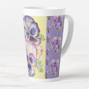 Tasse Latte Peint à la main Pansy Violet Pansies floral Latte