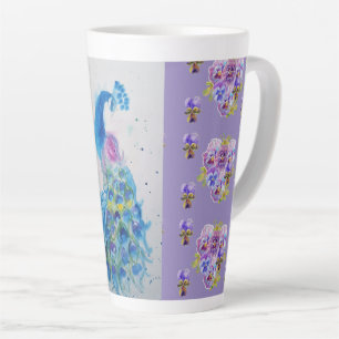 Tasse Latte Peint à la main Purple Blue Peacock floral Latte 