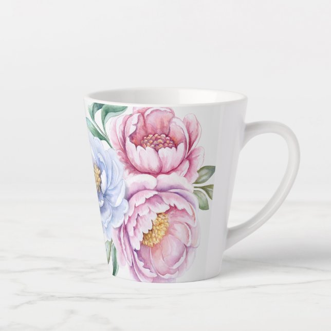 Tasse Latte Peinture à la main Peonies Imprimer (Droite)
