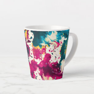 Tasse Latte Peinture Abstraite colorée Turquoise et magenta