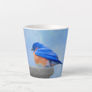 Tasse Latte Peinture Bluebird - Art original pour oiseaux