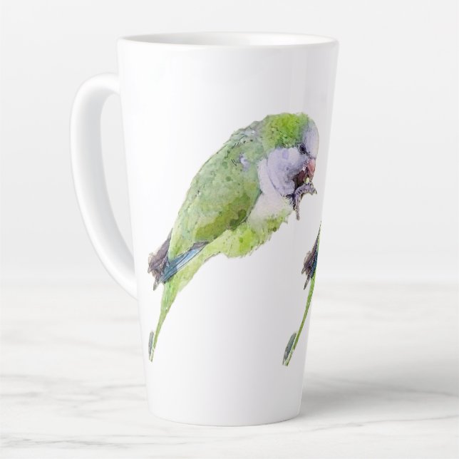 Tasse Latte Peinture d'aquarelle de perroquet vert (Angle gauche)