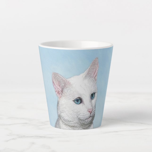 Tasse Latte Peinture de chat blanc - Cute Original Cat Art (Devant)