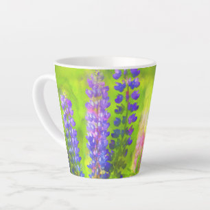Tasse Latte Peinture de lupin - Art floral original