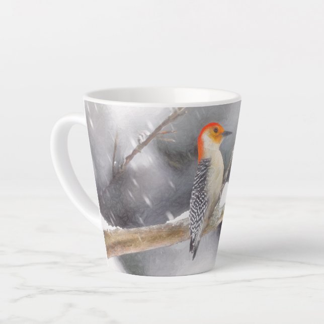 Tasse Latte Peinture de pic à ventre rouge Art original (Angle gauche)