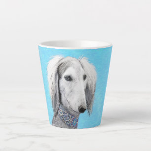 Tasse Latte Peinture de Saluki (Argent) - Joli art original de