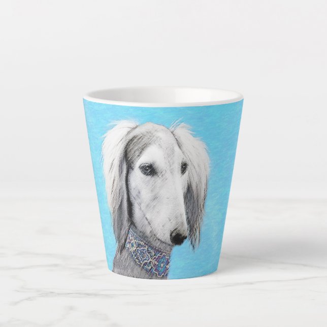 Tasse Latte Peinture de Saluki (Argent) - Joli art original de (Devant)