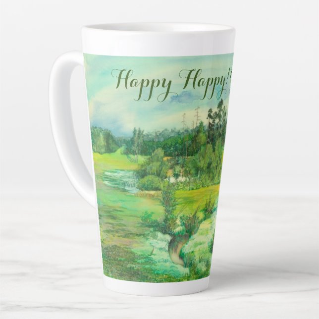 Tasse Latte peinture de vallée verte Aquarelle (Angle gauche)